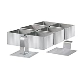 STONELINE Dessertringe Speiseringe Set 8 cm Eckig 8-teilig Edelstahl, 6 Ringe Quadratisch mit Heber Stampfer, Kleiner Kuchenring Servierring Mini Kuchenform Kastenform Backform Ausstecher Backrahmen