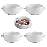 Suppentassen-Set 4er Set Suppentassen mit Henkel 250ml Suppenschalen Servierschüsselset aus Keramik für die Küche Suppenschalen Zwiebeltopf Porzellanschüsseln für Kuchen Müsli Eintopf Weiß