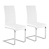 WOLTU Esszimmerstühle 2er Set, Schwingstuhl, Freischwinger Stuhl, Küchenstuhl, Polsterstuhl, mit hoher Rückenlehne, Kunstleder, für Esszimmer Esstisch Küche Wohnzimmer Büro, Weiß, BH378ws-2
