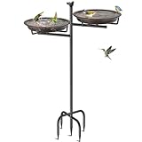 VeyFolzin.st Vogeltränke Vogelbad Schale Stehend, 2-in-1 Vogelbad für Draußen Garten mit Doppelbecken für Wasser und Futter, Metall Vögel Vogelbecken für Gartendeko(Retro Braun)