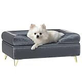 PawHut Hundesofa Hundecouch mit Kissen, Waschbarer Bezug, Haustiersofa mit Abnehmbare Rückenlehne und Metallbeine, Katzensofa für kleine und mittelgroße Hunde, Grau