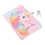 HOMSFOU Fluffy Tagebuch mit Schloss Süßes Plüsch Notizbuch für Farbenfrohes Kreatives Notizbuch für Teenager zur Planung und Organisation