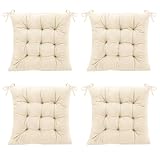 Wapasezyar 4 Stück Stuhlkissen, 40x40cm Sitzkissen Sitzpolster Stuhl Sitzkissen, Sitzkissen Gefüllt mit Bindebänder, Esszimmerstuhl Sitzauflage Stuhl für Bürostuhl Sitzpolster (Creme)