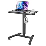 BONTEC 65×45cm Stehpult Höhenverstellbarer Schreibtisch/Mobiler Stehtisch mit 4 Rollen, Steh-Sitz Schreibtisch mit Rädern, Überbett-Tisch für Wohnzimmer, Max 15KG,Schwarz