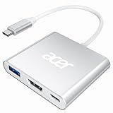 acer USB C HDMI Adapter Multiport, 4K HDMI USB C Adapter mit PD 100W, USB 3.0 5Gbps Datenport, USB C auf HDMI Adapter kompatibel mit MacBook Pro/Air, Dell XPS, Surface Pro, Galaxy S24 Ultra–Silber