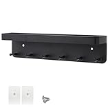 Schlüsselbrett - Schlüsselhalter - Schlüsselboard – Mit Ablage und 6 Haken modernes Schwarzes Schlüsselregal für Wandmontage ohne Bohren ideal für Eingangsbereich Flur Küche