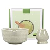 2 Teilige Japanische Matcha Schüssel aus Keramik mit Schneebesenhalter 500ML Chawan Einfach Liefert Schneebesen Teeschale, Chawan Matcha Teeschale für Anfänger DIY Liebhaber Starter(Matcha Grün)