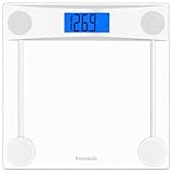 Homebuds Digitale Personenwaage, Hohe Präzision Zugesichert durch professionelle waage personenpersonen fabrik SEIT 2001, LCD mit Blauer Hintergrundbeleuchtung und Step-On, 2*AAA, 180kg, klares Glas