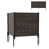 SOARS 2er Sichtschutzzaun, Gartenzaun 120 x 115cm mit Holzmuster, Windschutz zum stecken mit 5 Bodenankern, Zaunelementen dekorativer Zaun für Garten, Terrasse (Braun)