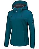 Outdoor Ventures Jacke Damen Wasserdichte Atmungsaktiv Softshelljacke - Übergangsjacke Winddichte Regenjacke Funktionsjacke mit Kapuze DarkCyan M