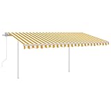 Automatische Markise 4x3,5 m mit Pfosten - Gelb Weiß - Pulverbeschichtetes Aluminium & Eisen - 100% Polyester mit PU-Beschichtung - Ideal für Garten & Terrasse