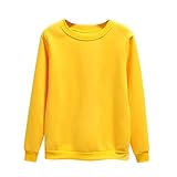 Pullover Damen Einfarbig Vielseitig Sweatshirt Große Größen Basic Langarm Herbst Winter Langarm Oberteile Casual Rundhals Pulli, gelb, M