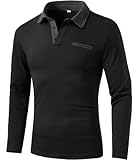 GLESTORE Poloshirt Herren Langarm Polo Shirts für Männer Golf Polohemd Mit Kragen Regular Fit Schwarz XXL