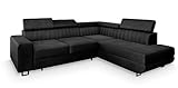 Masseno Ecksofa NOLA R-S mit Schlaffunktion L-Form, Sofa mit Bettkasten, Wohnzimmersofa, Couch, Soffa, Bettsofa, Couchgarnitur- Schwarz, Monolith 95