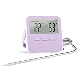 MoSundi Ofenthermometer mit Sonde für BBQ Backen, 0-250°C Lebensmittelthermometer für Küche, 304 Edelstahl Sensor, Ständer/Aufhängung/Magnethalterung, Grün/Lila/Orange/Schwarz Lila