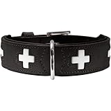 HUNTER SWISS Hundehalsband, Leder, hochwertig, schweizer Kreuz, 55 (M), schwarz