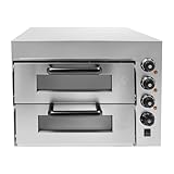 Elektrischer Pizzaofen, 2 Kammern Pizzabackofen Pizza Ofen, 3000W Doppellagig Mini Pizzaofen Elektrisch, Pizza Backofen Für die Gastronomie, 50-350℃ Gastro Steinbackofen