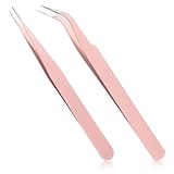 Guduling 2 Stück Wimpernpinzette, rosa Pinzette für Wimpern, Edelstahl-Wimpernpinzette für Wimpernverlängerungen, Wimpernverlängerungen, falsche Wimpern, Applikationswerkzeuge