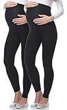 Be Mammy Lange Umstandsleggings aus Viskose Leggings Blickdicht Damen, Maternity Clothing, Ideal für die Schwangerschaft BE-02 2er Pack (Schwarz/Schwarz, L)