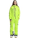 MOUS ONE Einteiliger Damen-Skianzug, wasserdicht, warm, isoliert, Ski-Overall, abnehmbare Kapuze, Schneeanzug für Schneesport (Gelb, Größe XXL)