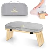 IPEB Meditationsbank Klappbar, Ergonomischer Bambus Yoga Hocker, Meditationshocker mit Kissen, Tragbarer Meditationsstuhl mit Tragetasche zum Knien, Gebet, Fortgeschrittene Praxis (Grau)