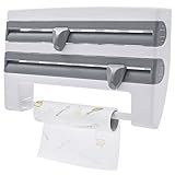 TouSuaRSi Wandrollenhalter Küchenrollenhalter Papierrollenhalter 3-Fach Folienschneider Schneidabroller Rollenhalter Küche HIPS Alufolienspender und Frischhalte | Papierhandtuchlänge: Bis zu 27 cm