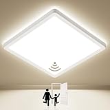 Led Deckenleuchte mit Radar Bewegungsmelder innen - 18W 4000K Weiss Flach Panel Led Deckenlampe Bewegungsmelder Innen Lampe Decke Wandleuchte Wandlampe Sensor Licht für Flur Garage Keller Balkon 22cm