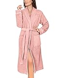 LAYNENBURG Bademantel Damen Frottee - Schalkragen - Lang - 100% Baumwolle (380g/m2) - OEKO TEX Standard 100 - Größe (L, Rosa)