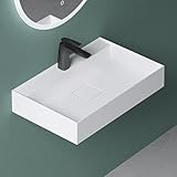 Mai & Mai Waschbecken Aufsatzwaschbecken Hängewaschbecken matt Weiß inkl. Ablaufgarnitur Mineralguss Rechteckig Waschplatz Breite: 60cm Colossum630