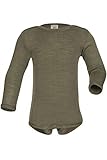 Baby Body Langarm, Wolle Seide, Engel, Olive, 74-80