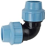 Klemm Verbinder PP Fitting Verschraubung Winkel 90° Grad für PE Rohr Außendurchmesser 25 mm für Kunststoff Verlegerohr Bogen Trinkwasser geeignet Verbindungswinkel blau