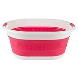 Beldray Wäschekorb Faltbar 37L, Wäschesammler mit Henkel, Faltbarer Wäschekorb Platzsparend, Wäschekorb mit Griffen, Zusammenklappbarer Wäschesammler, Rosa
