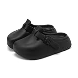 SALIGNA Damen Plateau Clogs Verstellbare Schnalle Rutschfeste Sandalen Slip On Clog Hausschuhe Gartenschuhe Outdoor Strand Schuhe, Schwarz, 7.5-8 US