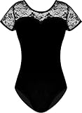 Mulnall Damen Ballett Spitze Kurzarm Tanztrikot Tank Hohl Rücken Tanzbekleidung Kurzarm Gymnastikanzug Damen Trikot Turnanzug(7037-06-M)