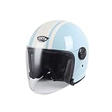 GJJGMGD Unisex-Erwachsener Elektro-Motorrad-Halbhelm mit LED-Rücklicht für Männer und Frauen, DOT-zertifizierter Scooter-Retro-Helme für Cruiser Chopper Moped Vintage Jethelm (55-60 cm)