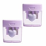 Bleistiftspitzer mit Behälter, Herz-Bleistiftspitzer, niedlicher Dosenspitzer mit Abdeckung für Bleistift (Doppelloch, lila)