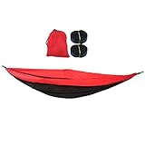 Baxnore Doppelte Camping-Hängematte, 2 Personen, tragbare Outdoor-Hängematte, Fallschirm-Nylon, leicht, langlebig, 210T-Gewebe, 300 x 200 cm, für Rucksackreisen, Wandern, Reisen (Rot und Schwarz)