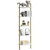 YMYNY Leiterregal mit 5 Ebenen, Bücherregal, DIY Standregal, Regal aus Holz, Metallrahmen, Wandmontage, für Bücher, Dekoration, Pflantzen, für Wohnzimmer, Büro, Balkon, Weiß HBC015W