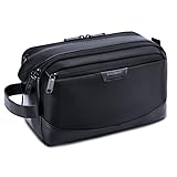 BAGSMART Kulturbeutel für Herren, Reise Kulturtasche Organizer aus Leder, Dopp Kit Wasserfester Rasierbeutel für Kulturzubehör, Schwarz