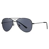 COASION Kinder Pilotenbrille mit Edelstahl Metall Gestell, verspiegelt oder getönt, Fliegerbrille, Sonnenbrille (A6 Schwarzer Rahmen/Graulinse)