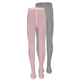 EWERS 2er-Pack Baby- & Kinderstrumpfhosen gerippt, Doppelpack Strumpfhosen aus Baumwolle für Jungen und Mädchen, MADE IN GERMANY, Rosa/Grau, Größe 134-146