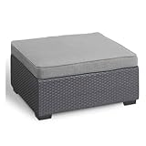 Allibert Gartenmöbel Rattan Hocker mit Kissen Gartenhocker in Rattanoptik Garten Beistelltisch Outdoor wetterfest Sitzhocker Fußhocker Tearssenmöbel außen für Garten Terasse inkl. Anthrazit Sitzkissen