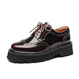 BEAU TODAY Plateau-Oxfords für Damen, Oxford-Schuhe für Damen, klobiges Leder, Schnürschuhe, Oxford-Schuhe, lässiger Komfort, Business, Arbeit, Büro, Kleid, Weinrot, 37.5 EU