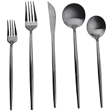 Pmandgk Matte Schwarz Besteck Besteck Set, Satin 20 StüCk Edelstahl Utensilien Set für Zuhause und Restaurant.