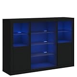 HEFZGDB Sideboards mit LED-Leuchten 3 STK. Schwarz Holzwerkstoff Vitrinenschrank Küche Küchenschrank Vitrinenschrank Wohnzimmer Mehrzweckschrank für Speisesaal Dessert Shop Küche Café