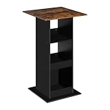 WOLTU Bartisch Bistrotisch Stehtisch Küchentisch Tresentisch Thekentisch, eckiger Tisch mit 3 Regalfächern, für Bar Küche Wohnzimmer, aus Holzwerkstoff, Tischhöhe 112 cm, Schwarz + Rustikales Braun