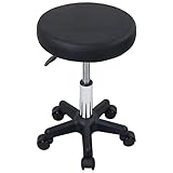 FURWOO Runder Rollhocker Höhenverstellbarer Hocker mit Rädern für Spa Salon Massage Schwarz