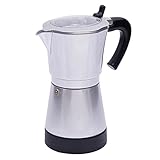 HUOMMGS Espressokocher Induktion für 6 Tassen 480W Camping Kaffeekocher 220V Mokkakanne 300ml Espressomaschine Aluminium Espressokocher mit 360° Zentralsockel Ikonische Mokkakanne (Silber)