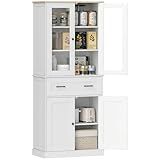 HOMCOM Küchenschrank, Hochschrank mit Schublade, verstellbaren Einlegeböden, Küchenbuffet mit Acryltüren, 2 Schrankfächer für Wohnzimmer, Esszimmer, 76 x 40 x 182,5 cm, Cremeweiß