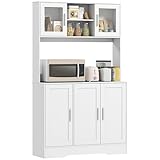 HOMCOM Küchenschrank Hochschrank mit Arbeitsplatte Buffetschrank mit Verstellbaren Einlegeböden, 5 Türen, Vorratsschrank mit Glastüren, Skandinavisches Design, Weiß